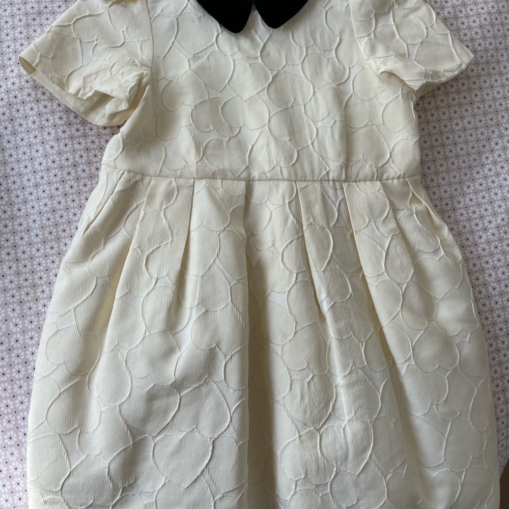 Bonpoint Ivory Textured Dress with Black Peter Pan Collar